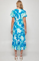 SOGNA COL Floral Print Midi Dress with Asymmetrical Hem SDR1300B